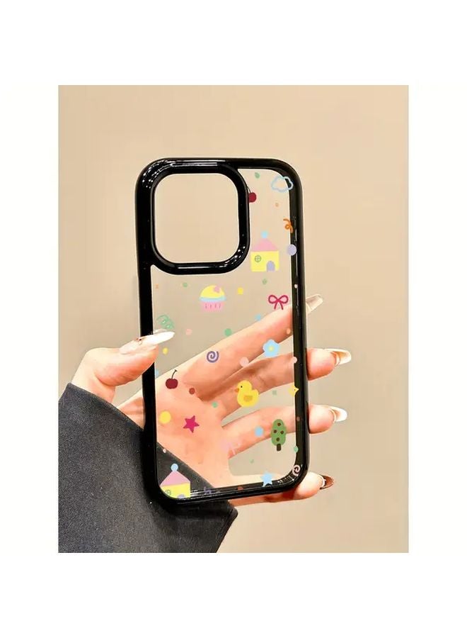 iPhone 15 Plus Case Black Acrylic Transparent Protective Cover With Large Holes Graffiti Style - Image 2